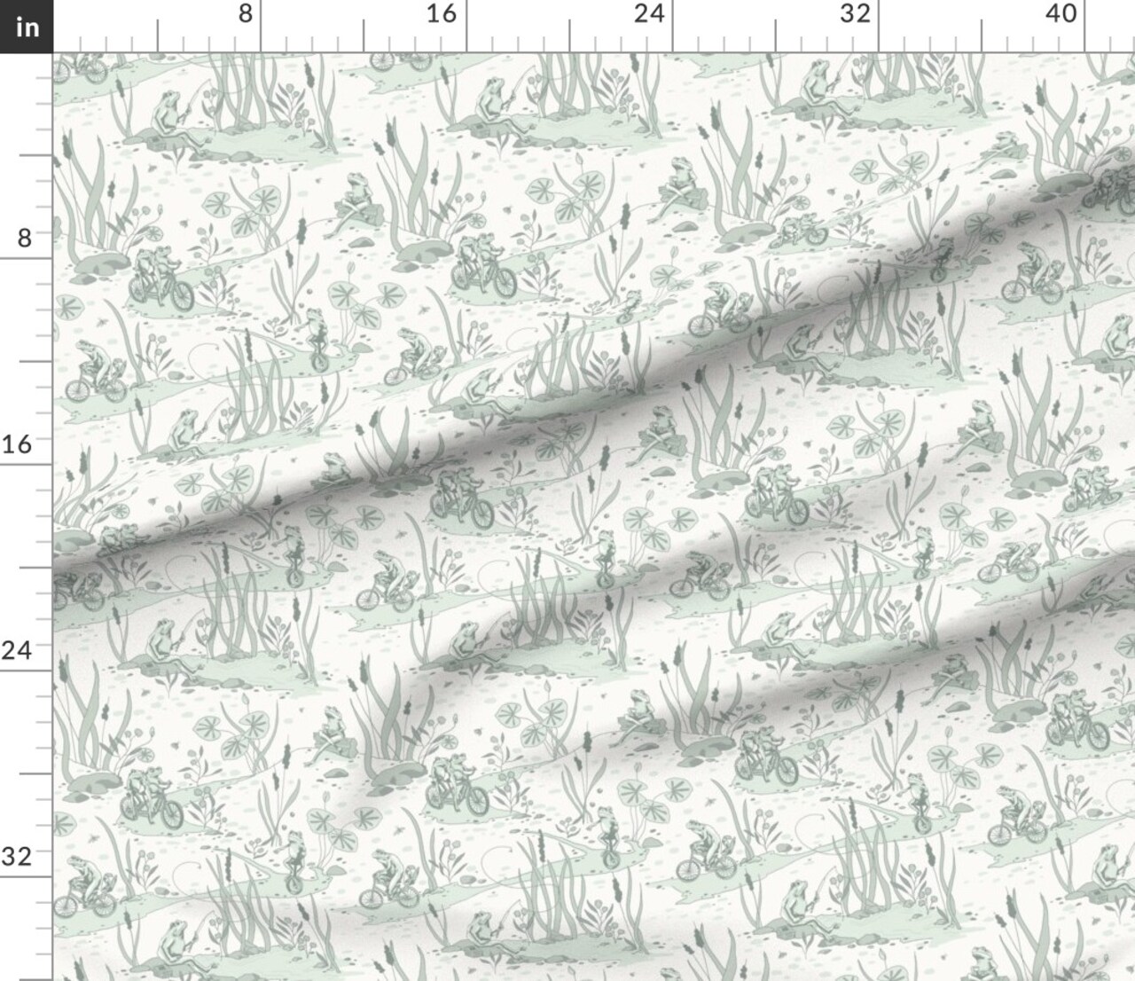 Frog Spring Nursery Toile Bikes Plants Pond De Jouy Custom Printed Fabric by Spoonflower Various Fabrics by the Yard or Fat Quarter